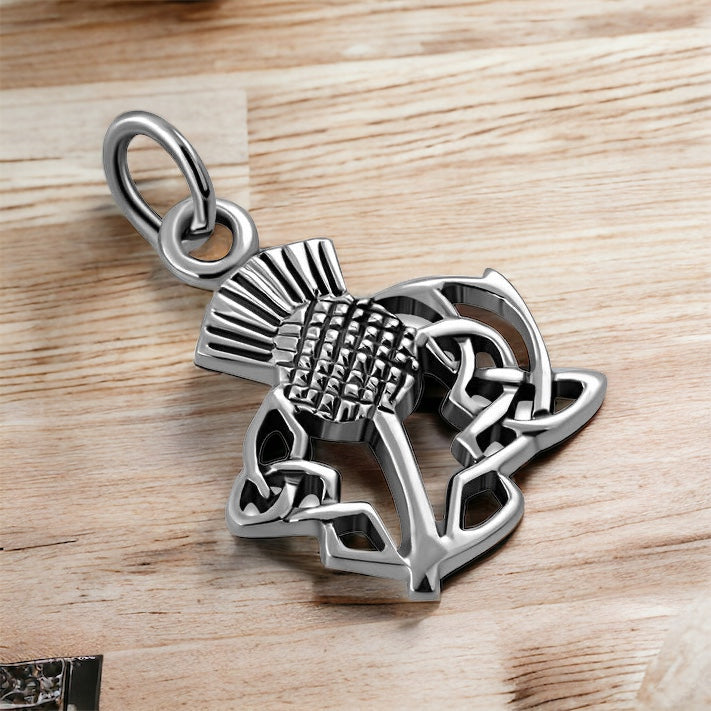 925 Sterling Silver Scottish Thistle Flower Charm Pendant + Free Chain