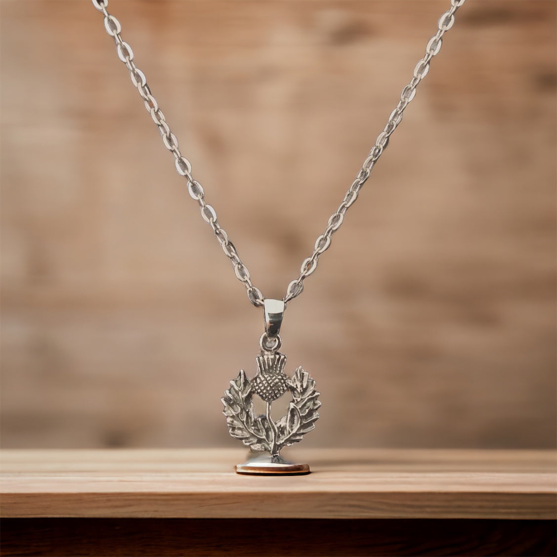 925 Sterling Silver Scottish Thistle Flower Charm Pendant + Free Chain