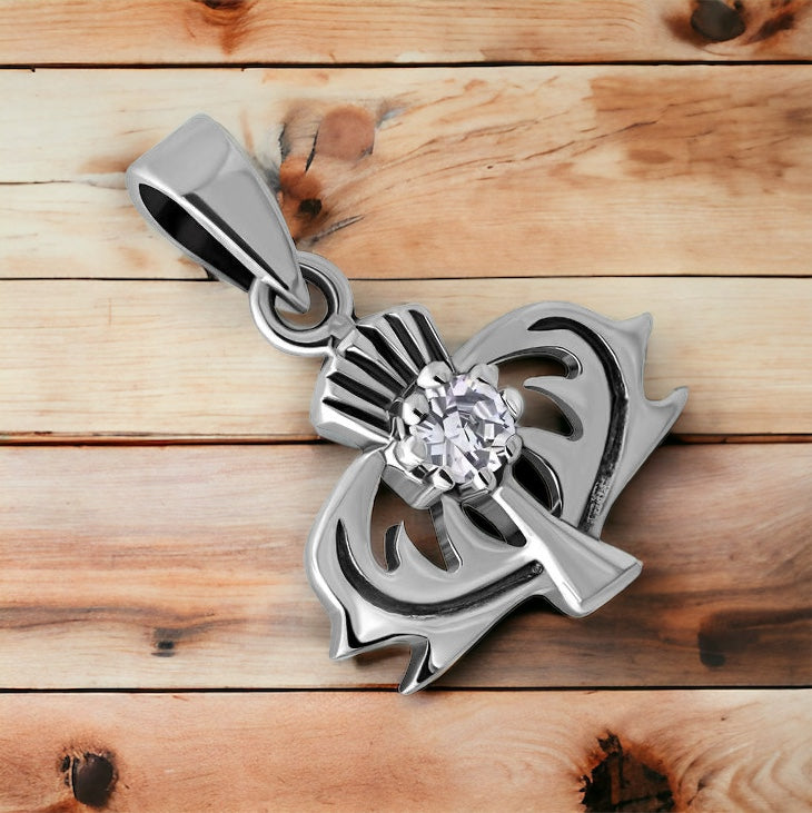 925 Sterling Silver Scottish Thistle Flower Charm Pendant Clear CZ + Free Chain