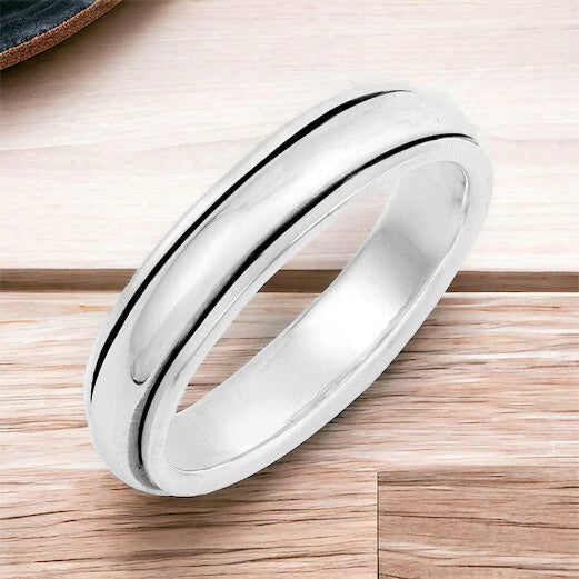 Sterling Silver Unisex High Polished Plain Spinner Ring