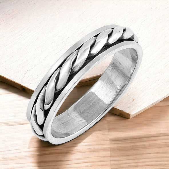 Sterling Silver Unisex Celtic Weave Spinner Ring