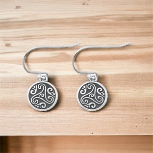 925 Sterling Silver Celtic Triskele Triple Spiral Triskelion Dangle Earrings
