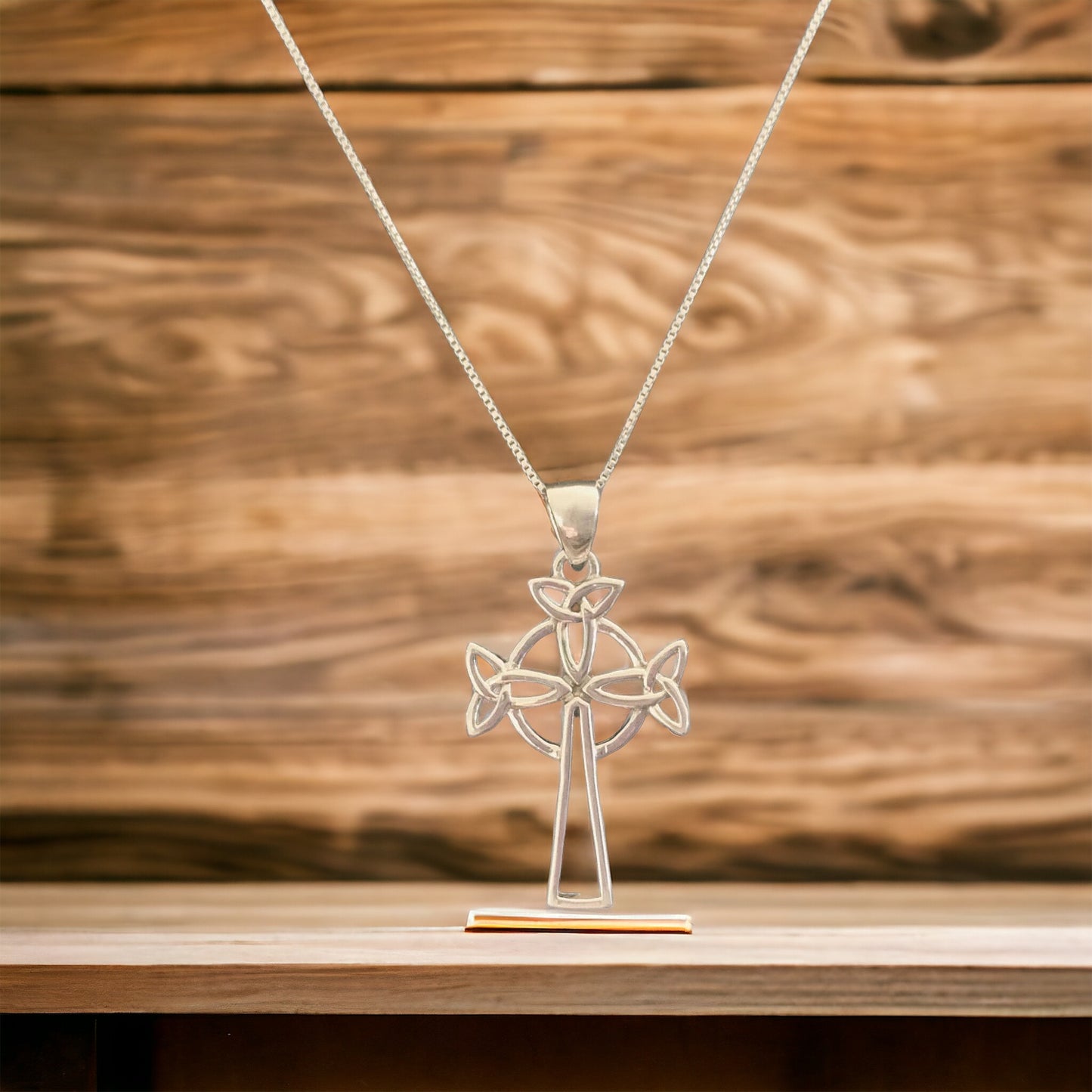 Handcast 925 Sterling Silver Celtic Trinity/ Triquetra Knot Cross Pendant Necklace + Free Chain