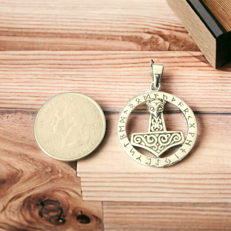 Handcast 925 Sterling Silver Viking Norse Thor's Hammer Mjolnir Pendant Necklace + Free Chain