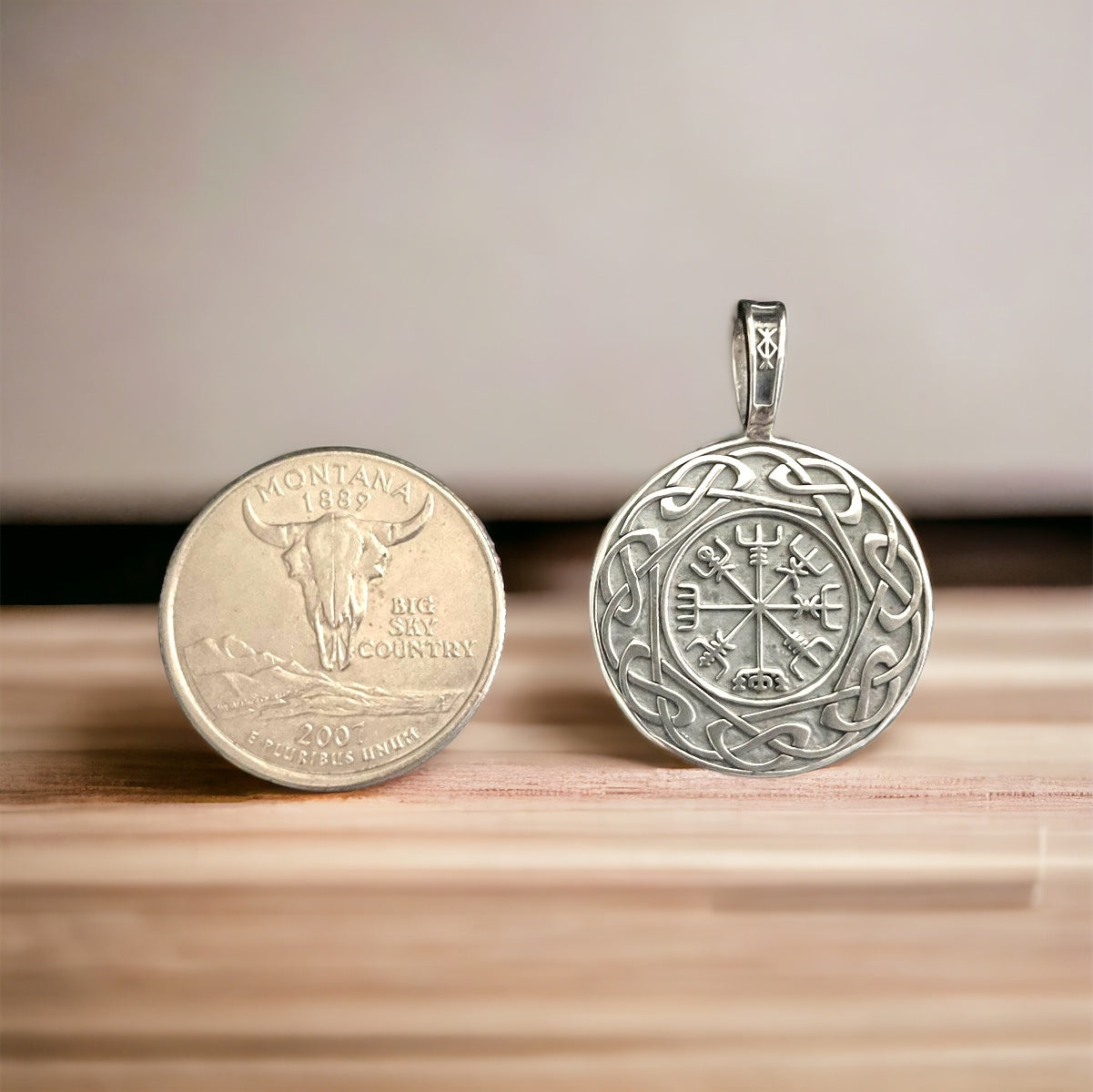 Large Handcast 925 Sterling Silver Norse Viking Compass Vegvisir Pendant Necklace + Free Chain