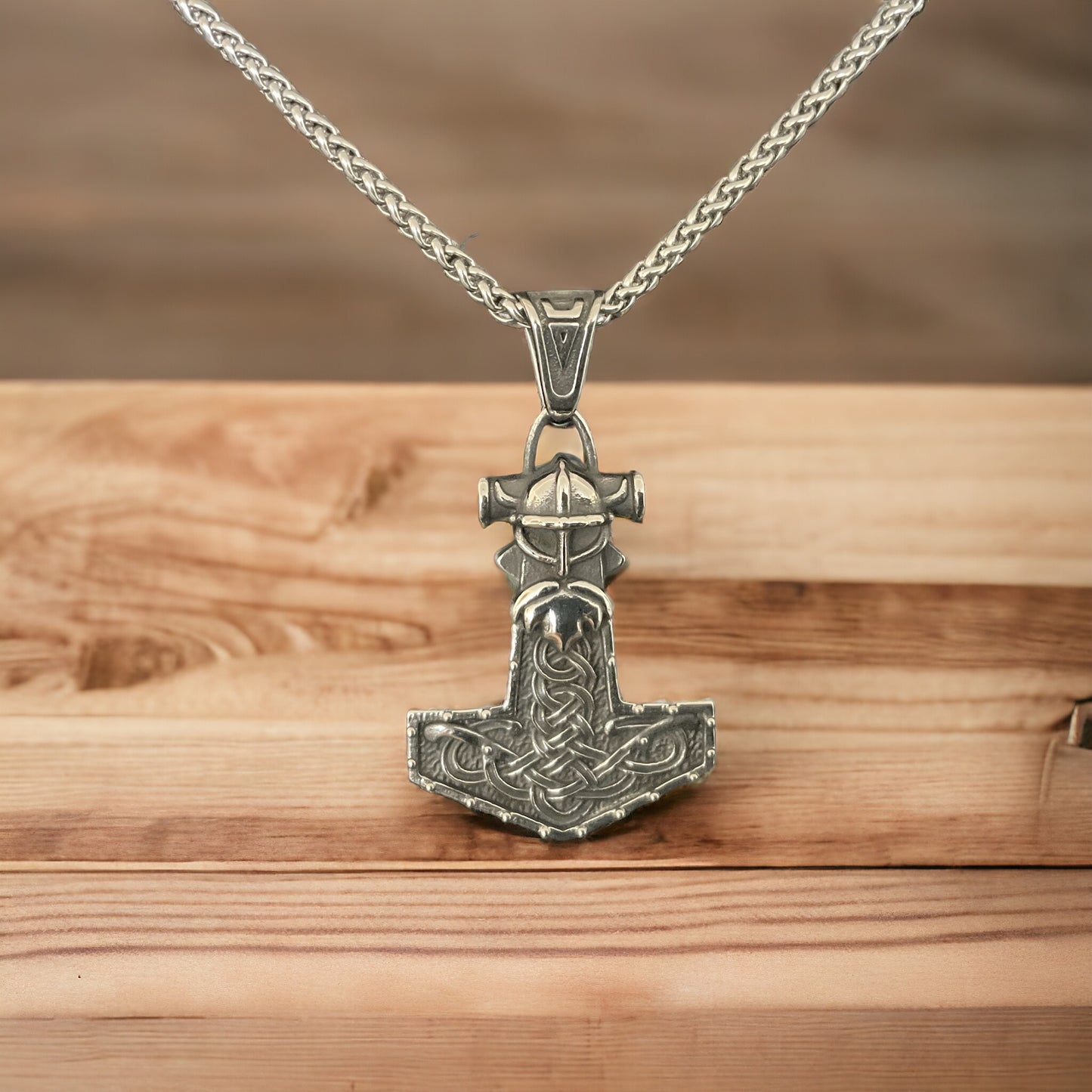 316L Surgical Stainless Steel Viking Norse Thor’s Hammer Mjolnir Pendant + Free Chain Necklace