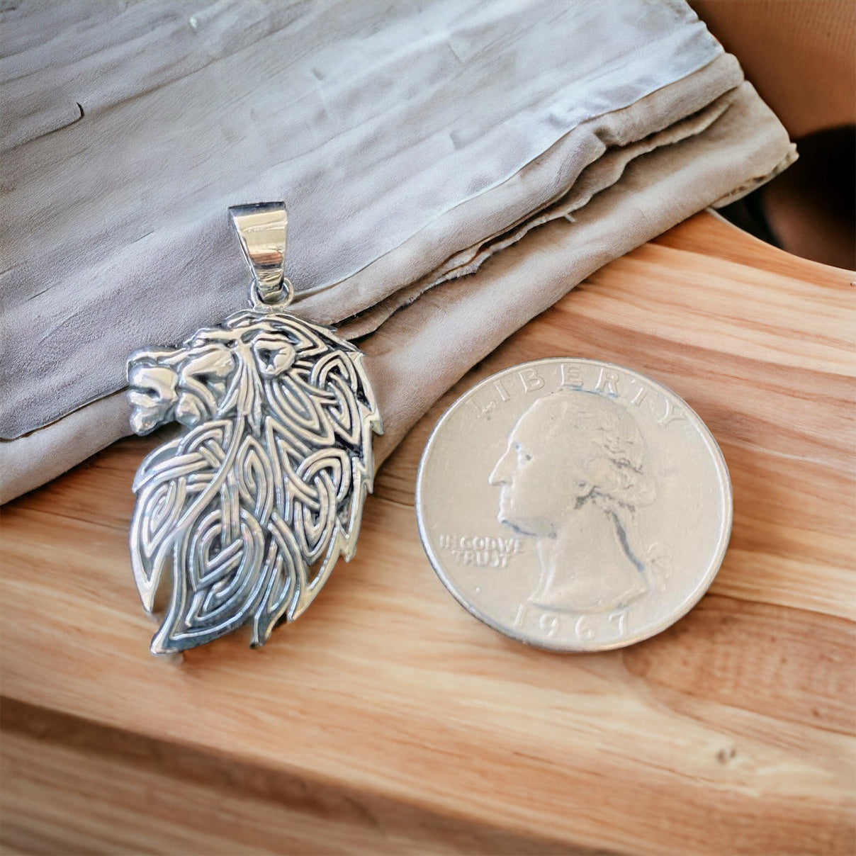 Handcast 925 Sterling Silver Celtic Lion Head Pendant + Free Chain Necklace