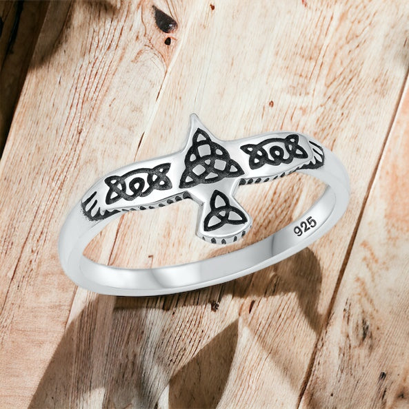 Silver Celtic Bird Trinity / Triquetra Knot Ring Size 4-10