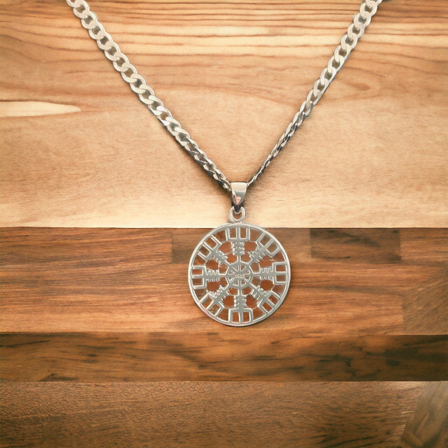 Handcast 925 Sterling Silver Norse Viking Helm of Awe Pendant Necklace + Free Chain