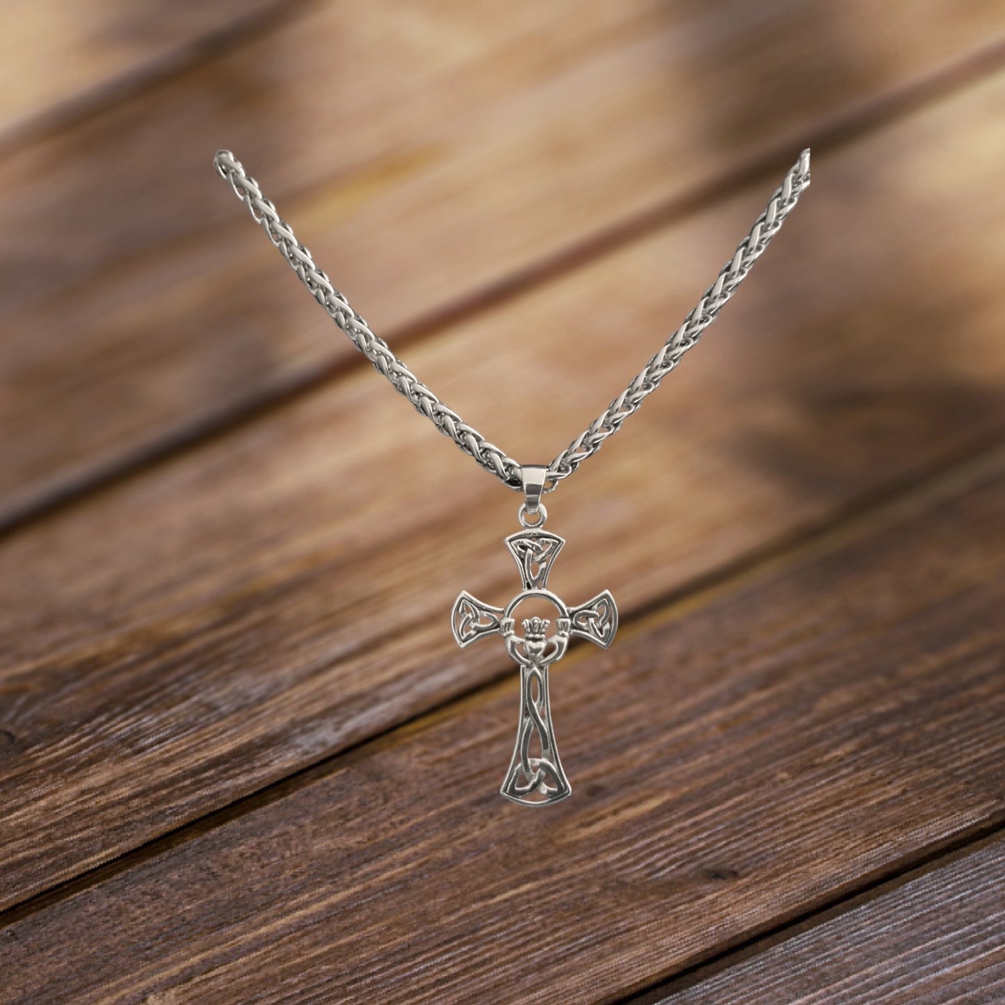 Large 925 Sterling Silver Unisex Irish Celtic Claddagh Claddaugh Cross Pendant Necklace Free Chain