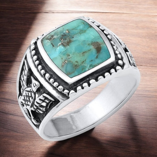 Large 925 Sterling Silver Turquoise Eagle Ring Size 7-12