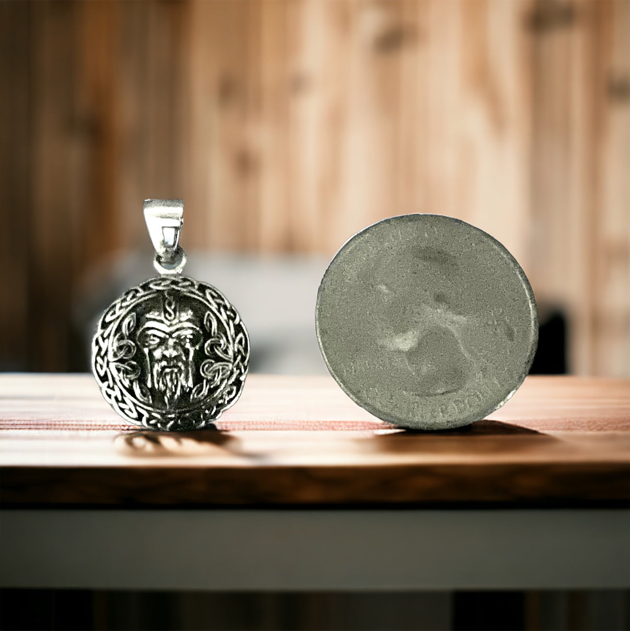 925 Sterling Silver Norse Viking God Odin Pendant + Free Chain Necklace