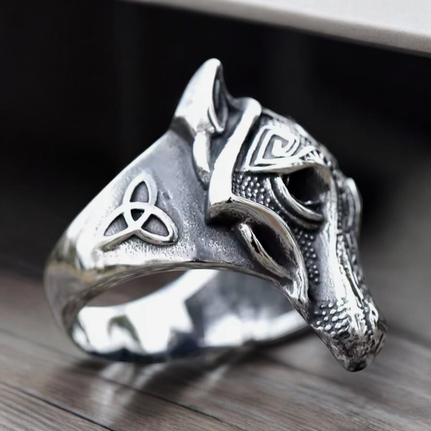 Large 316L Surgical Stainless Steel Viking Celtic Wolf Ring Size 7-13