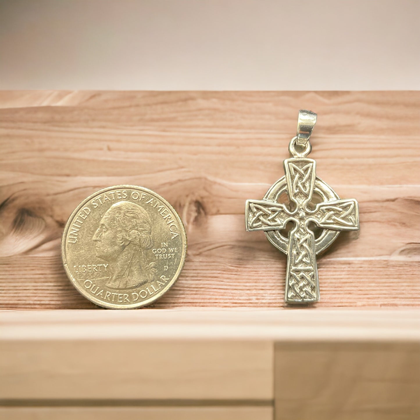 925 Sterling Silver Celtic Cross Pendant Necklace + Free Chain