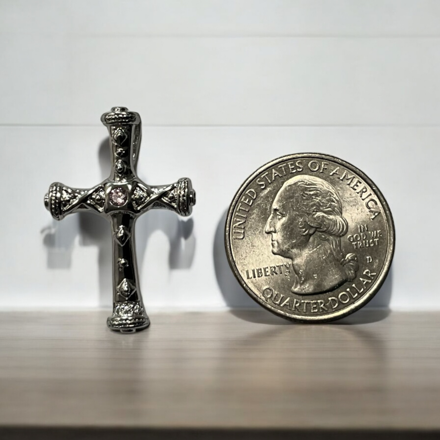 Large 925 Sterling Silver Cross CZ Pendant Necklace + Free Chain