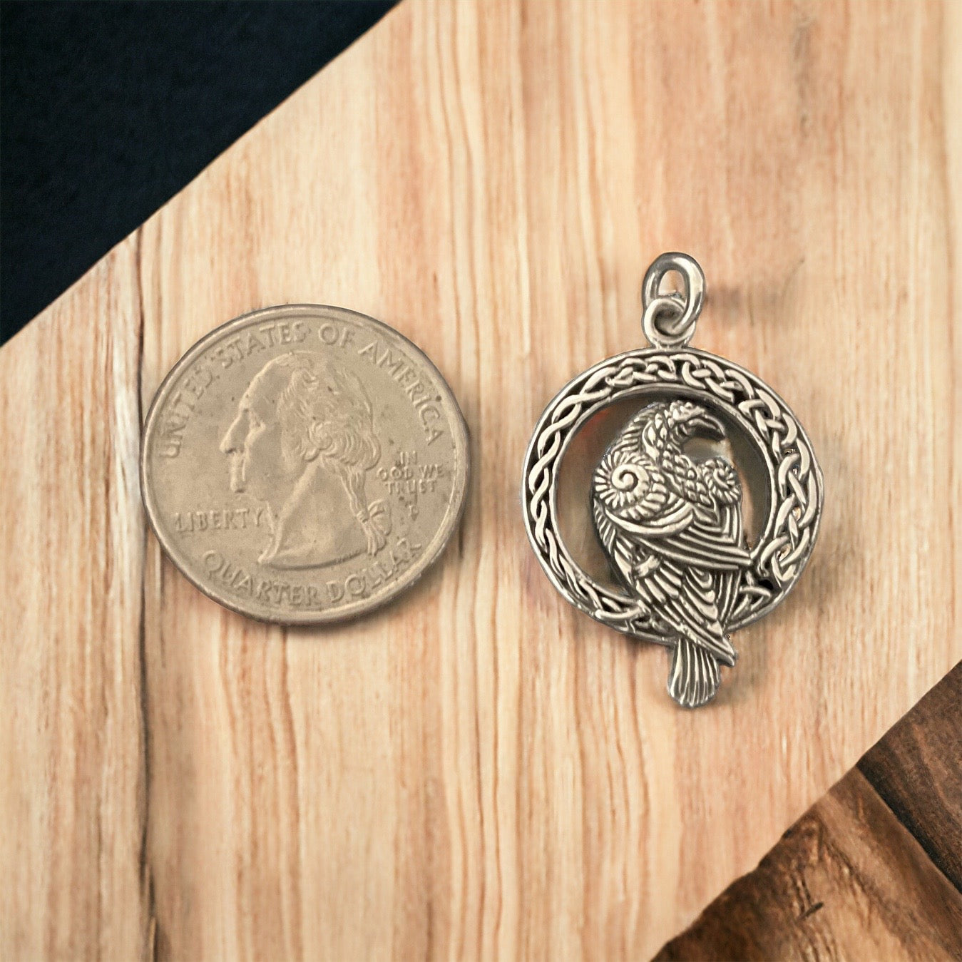 925 Sterling Silver Celtic Raven Pendant Necklace + Free Chain