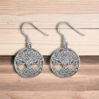 Handcast 925 Sterling Silver Celtic Tree of Life Dangle Earrings