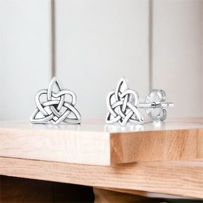 Silver Irish Celtic Loveknot Heart Stud Post Earrings