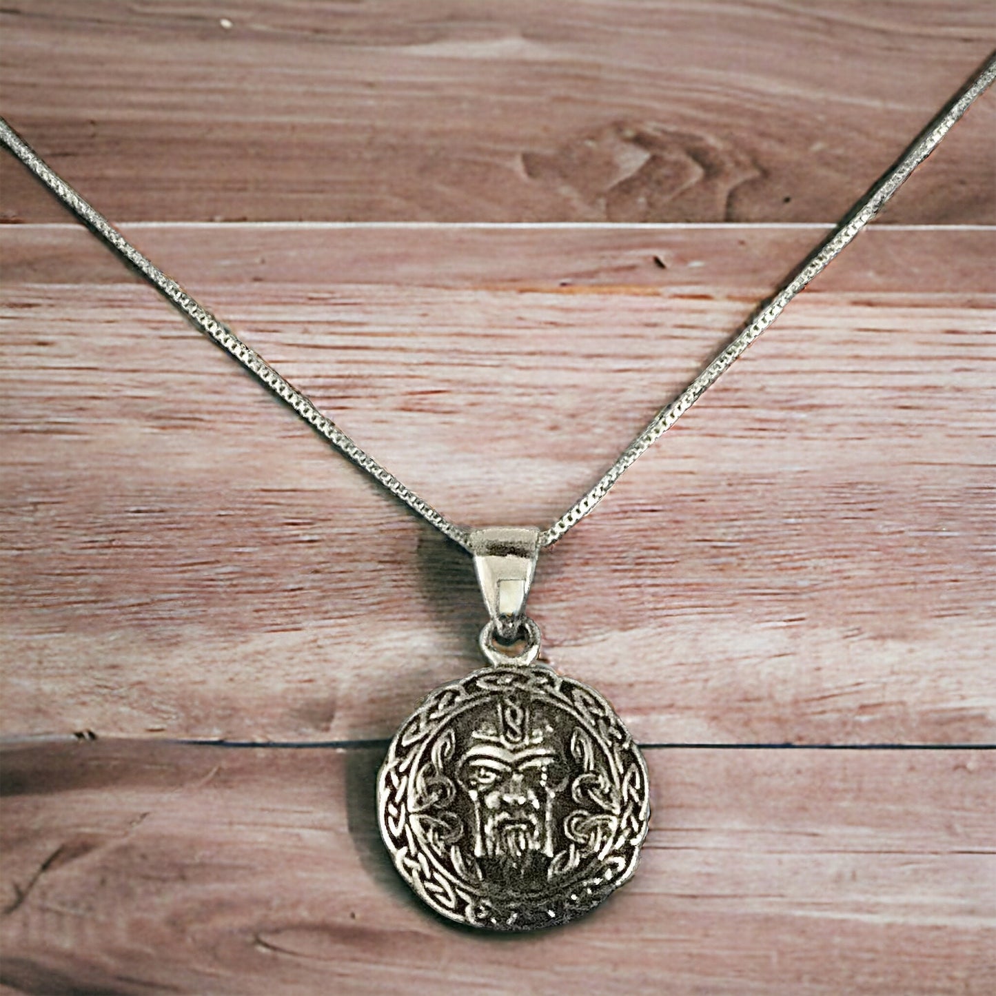 925 Sterling Silver Norse Viking God Odin Pendant + Free Chain Necklace