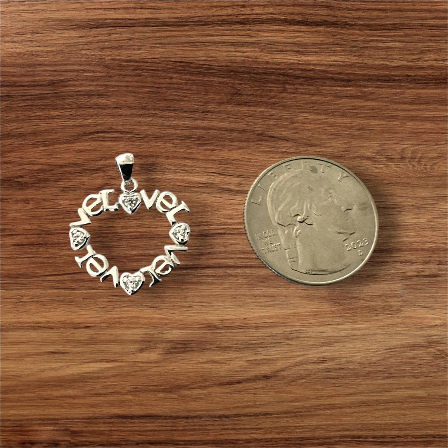 925 Sterling Silver Love Heart Pendant + Free Chain