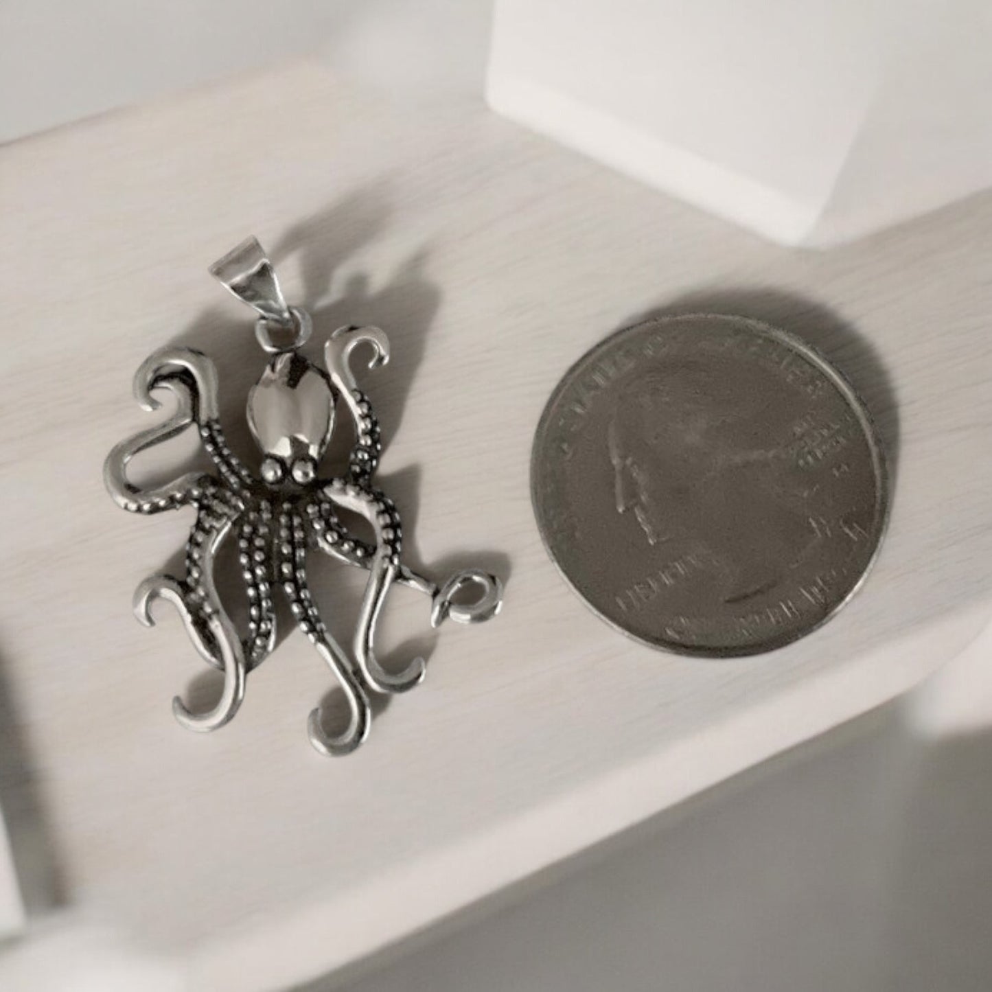 Large 925 Sterling Silver Octopus Pendant + Free Chain Necklace