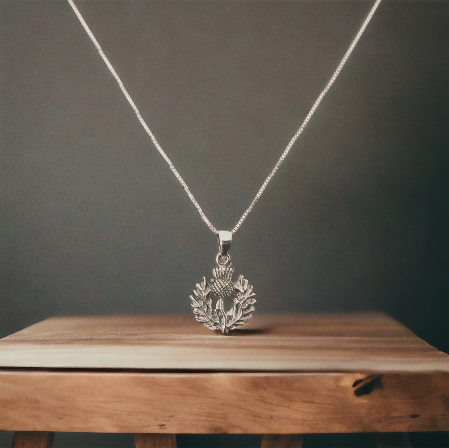 925 Sterling Silver Scottish Thistle Flower Charm Pendant + Free Chain