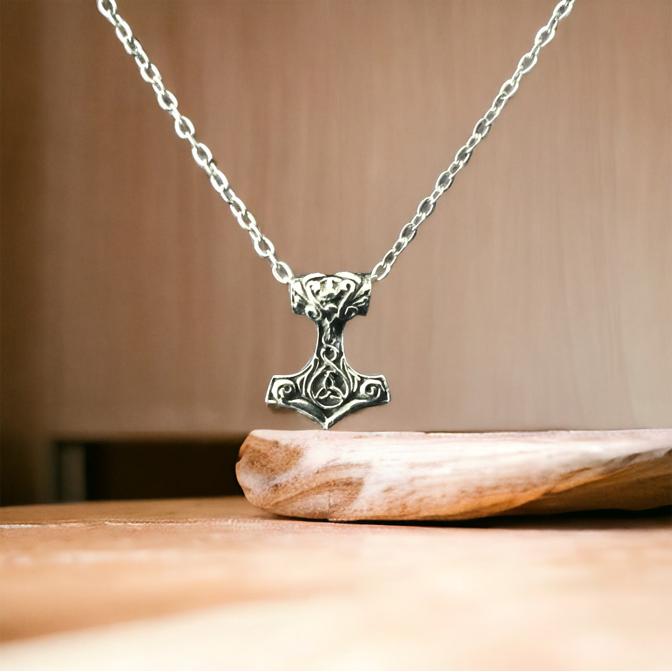 Double-Sided 925 Sterling Silver Viking Norse Thor's Hammer Mjolnir Pendant Necklace + Free Chain