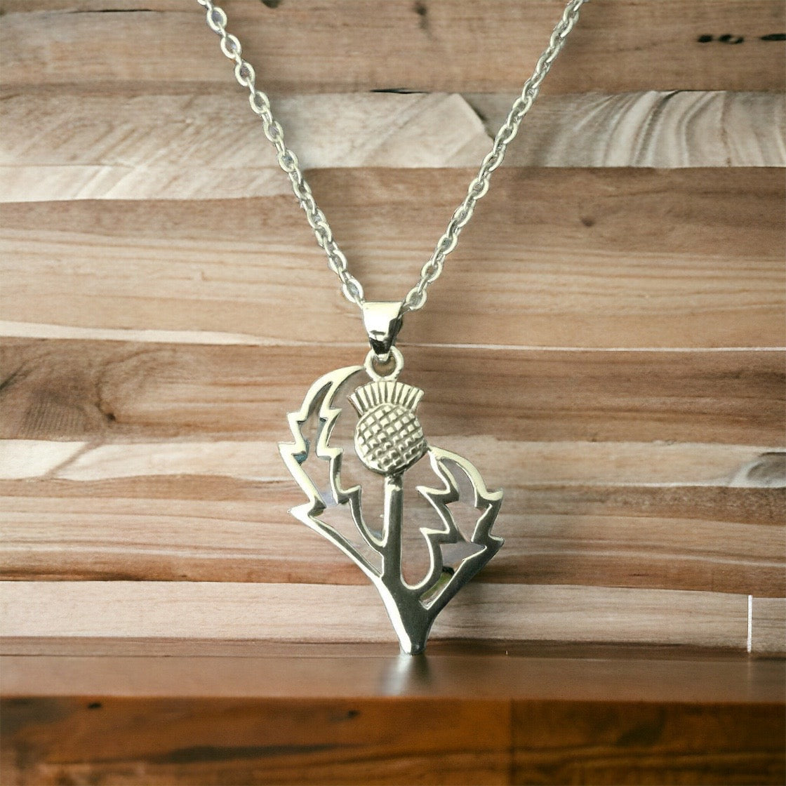 Large 925 Sterling Silver Scottish Thistle Flower Pendant + Free Chain