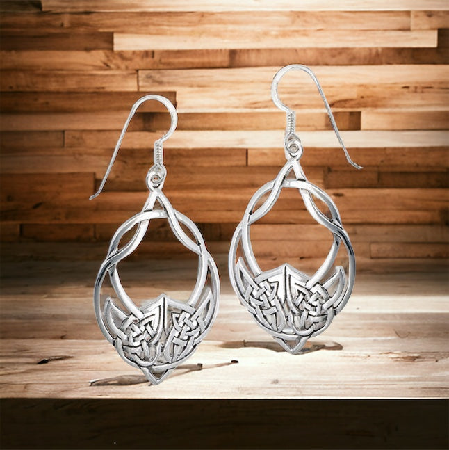 Large Silver Celtic Healing Knot Dangle Earrings