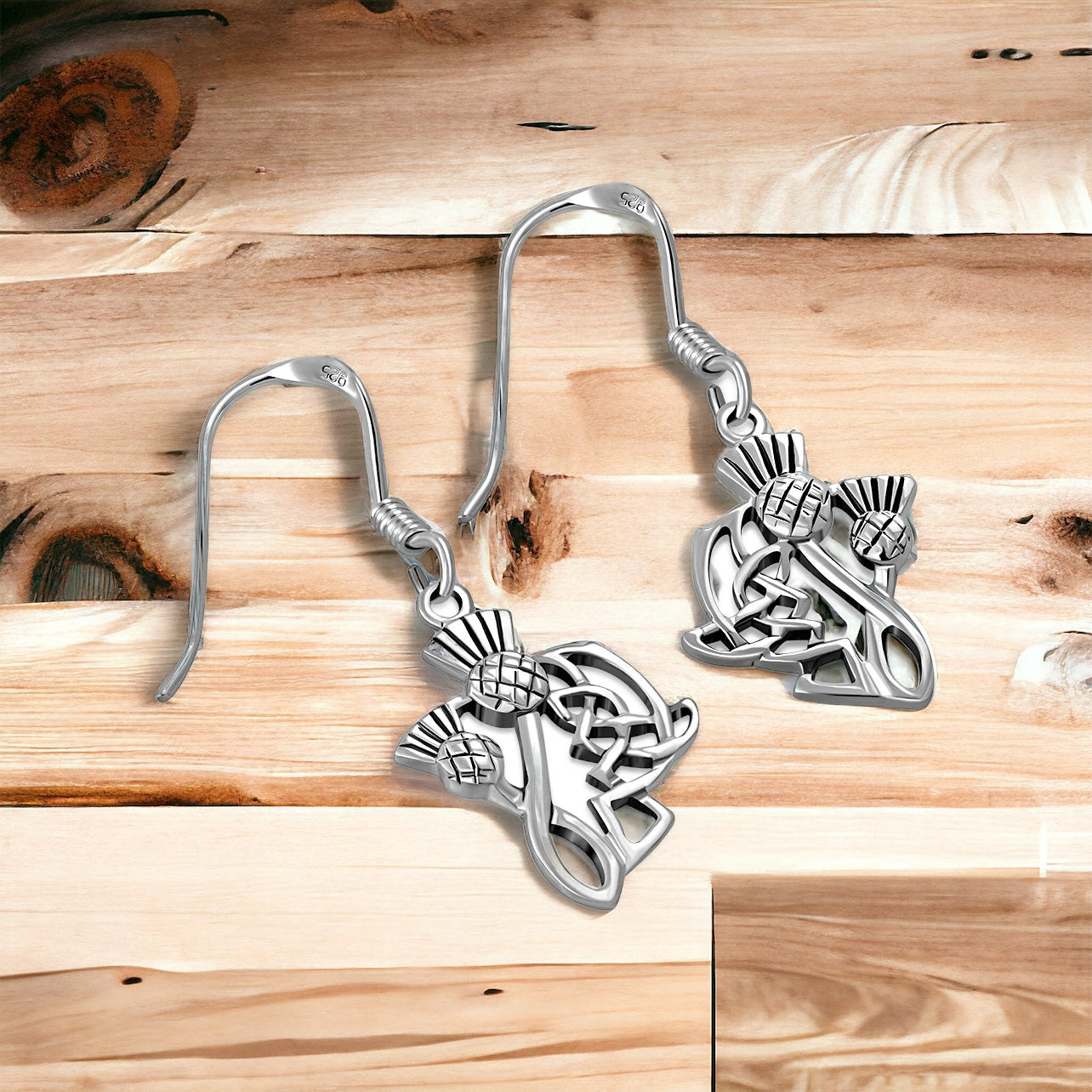 Silver Scottish Thistle Dangle Earrings
