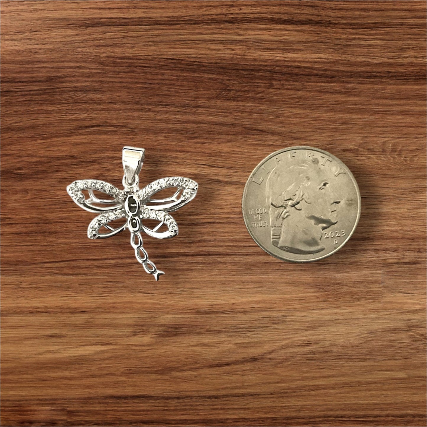 925 Sterling Silver Dragonfly Pendant Clear CZ Necklace + Free Chain