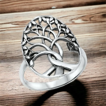 Large 925 Sterling Silver Tree of Life Ring Band Size 4-12