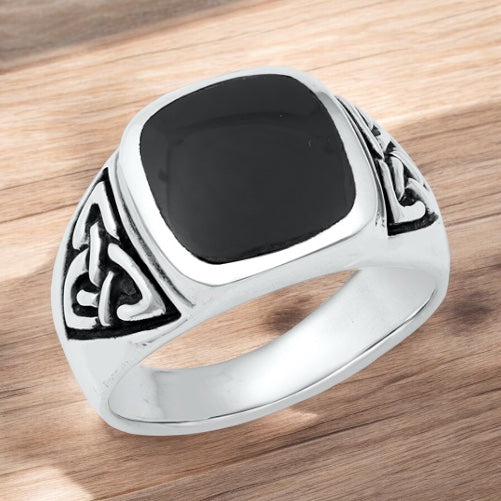 Large Celtic 925 Sterling Silver Black Agate Ring Size 7-13