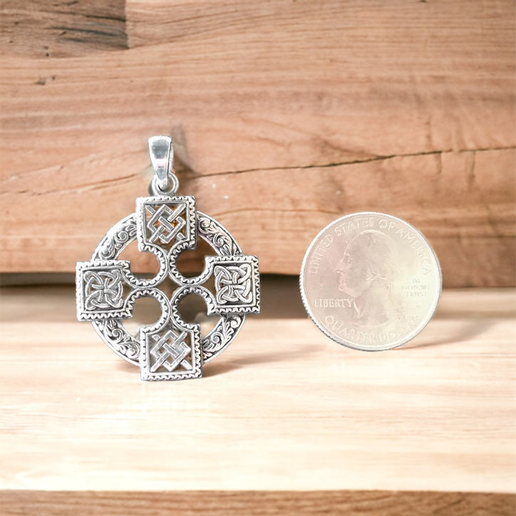 Handcast 925 Sterling Silver Equal Sided Celtic Cross Pendant Necklace + Free Chain