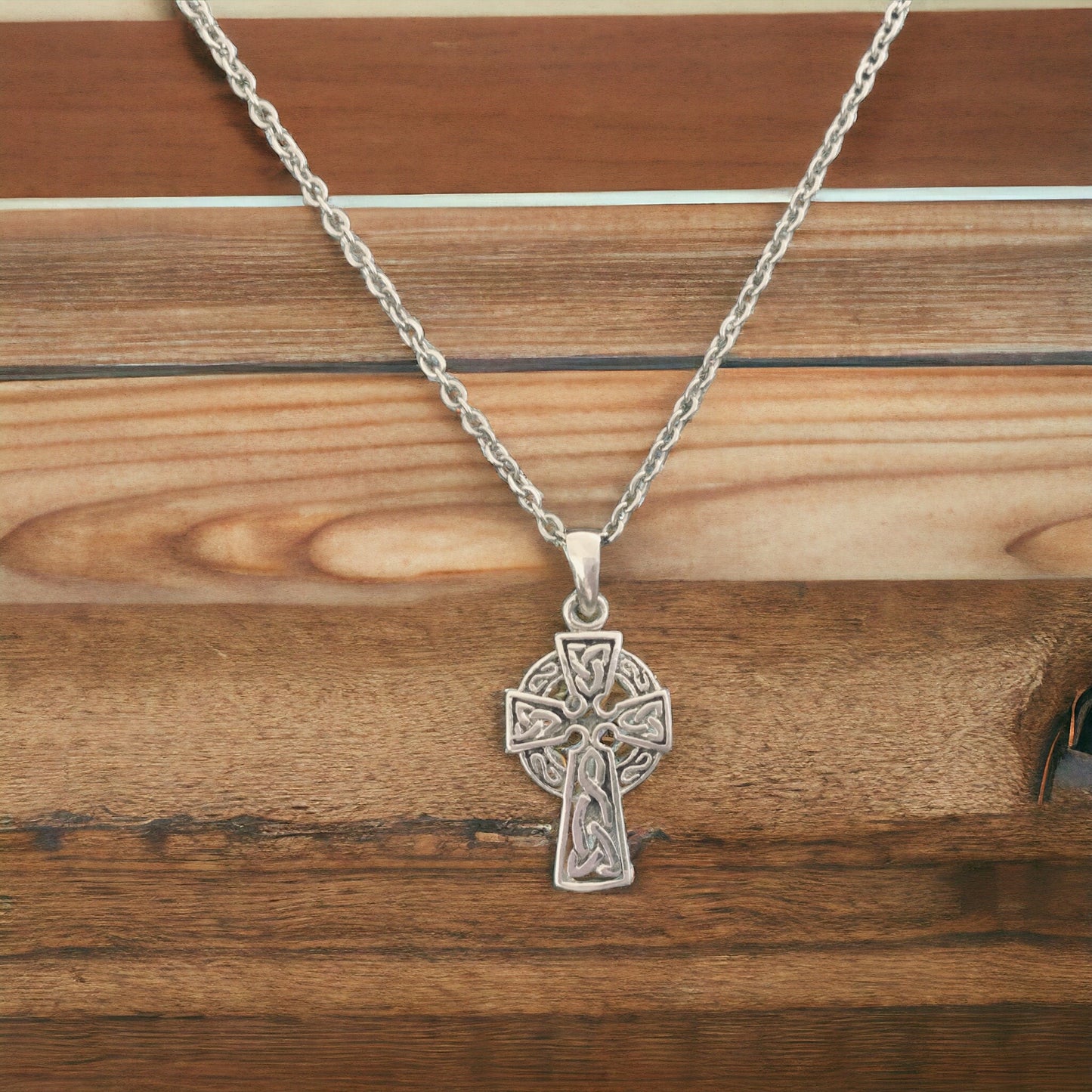 Silver Irish Celtic Cross Pendant + Free Chain