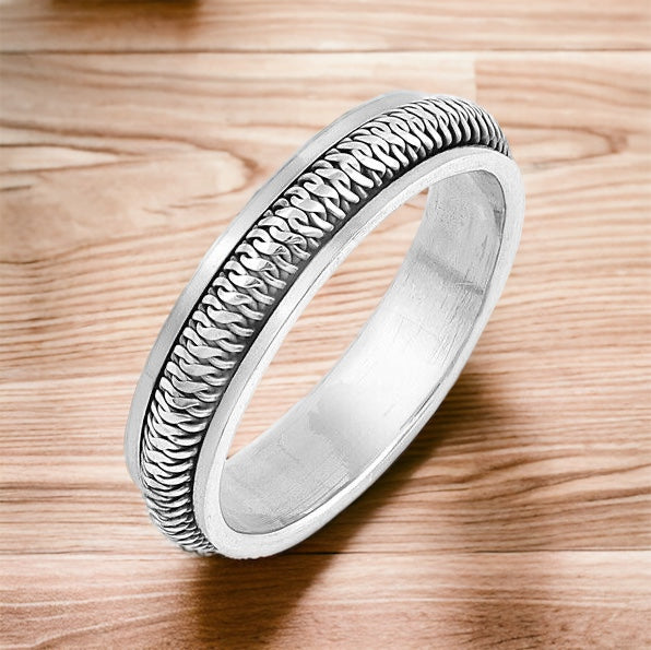 Sterling Silver Unisex Rope Spinner Ring