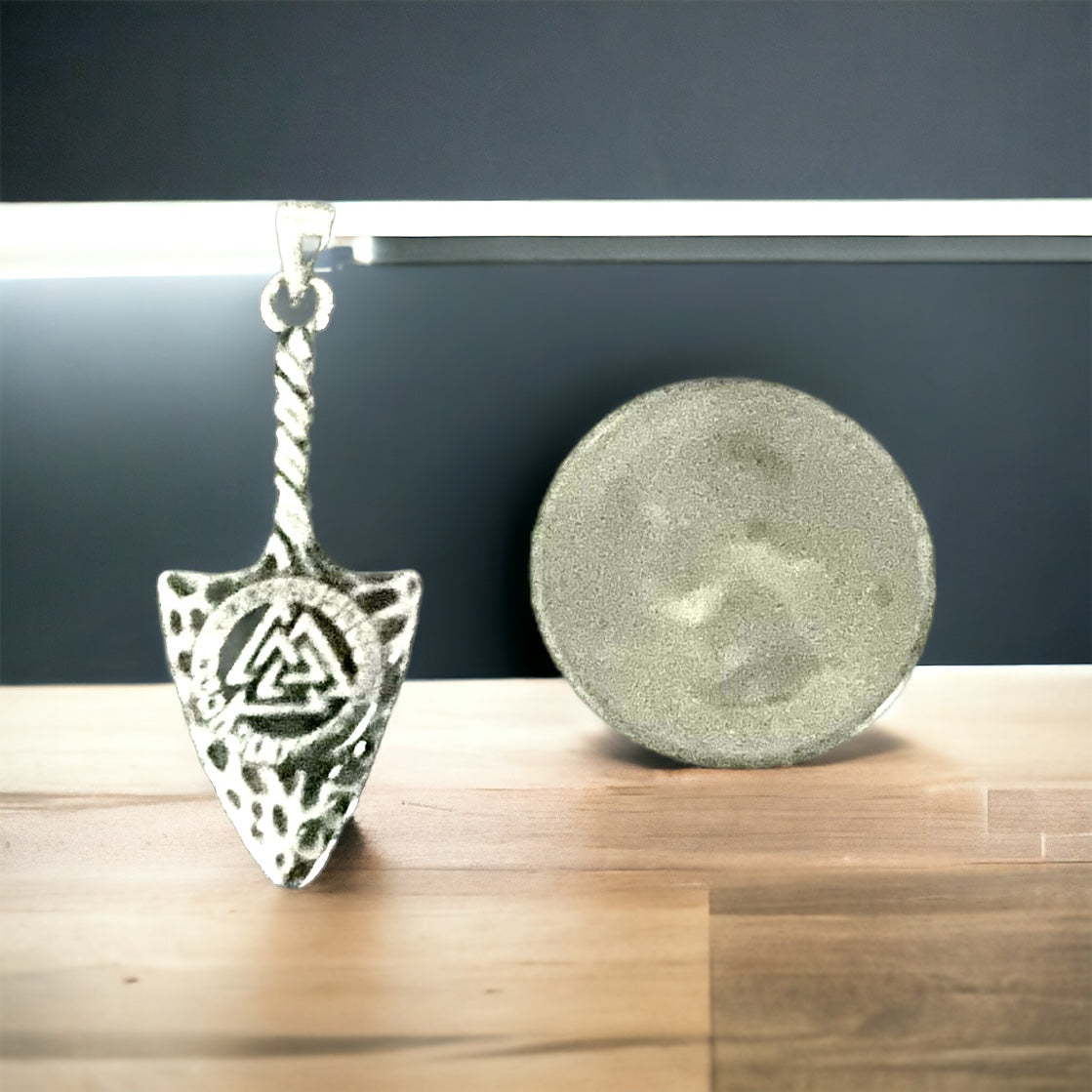 925 Sterling Silver Norse Viking Spearhead Arrowhead Valknut Pendant + Free Chain Necklace