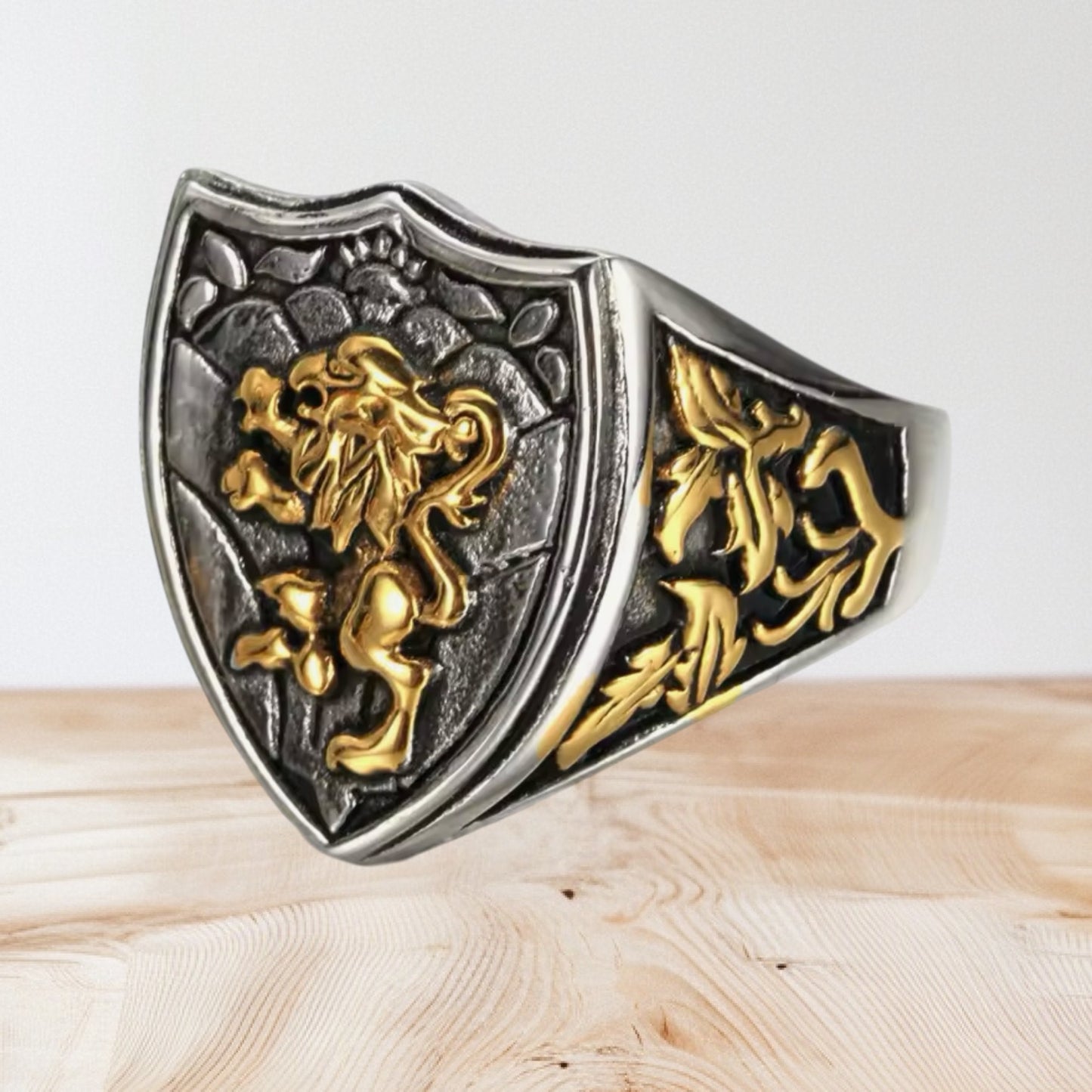Large 316L Surgical Stainless Steel Rampant Lion Ring Size 7-15