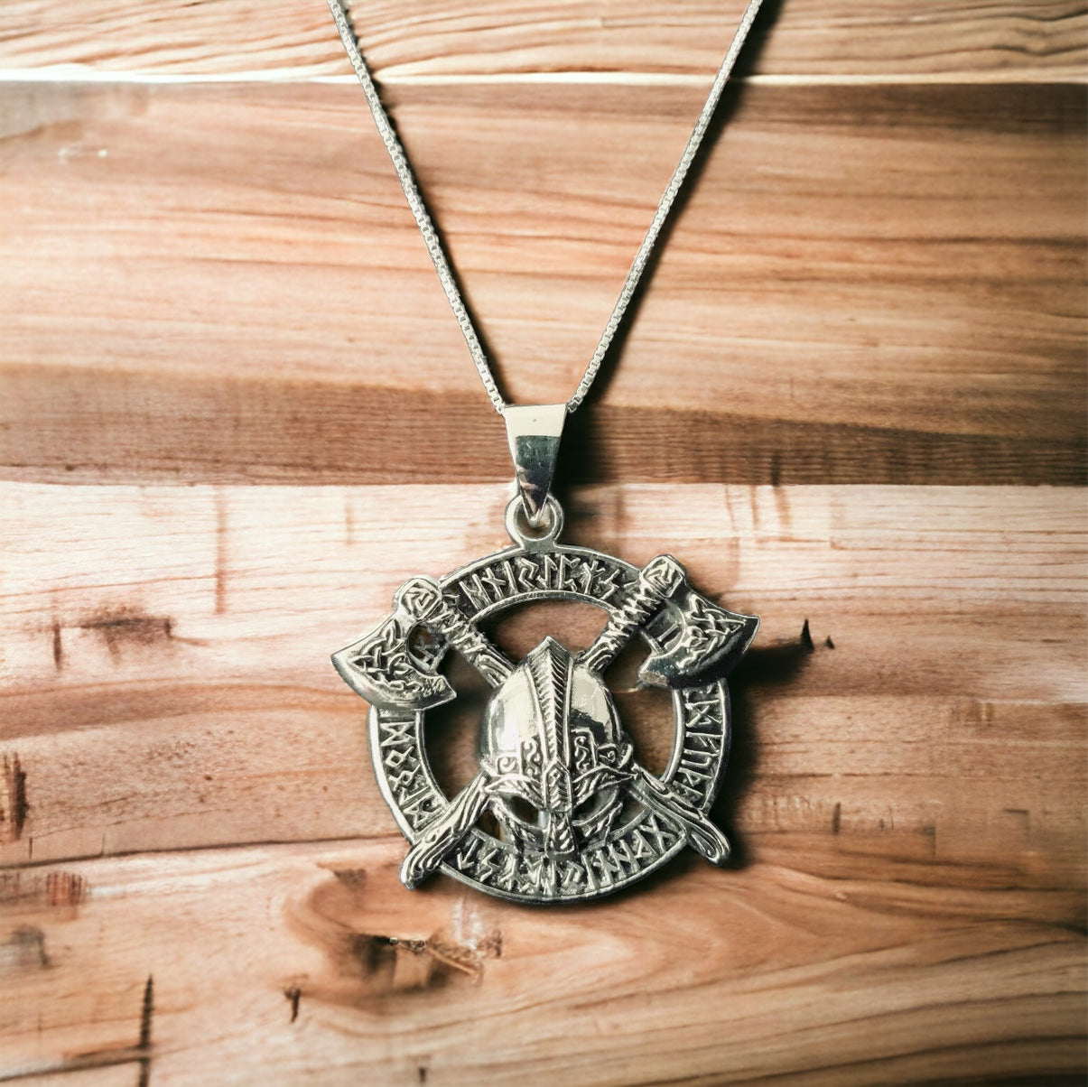 925 Sterling Silver Celtic Viking Norse Battle Axe Pendant Rune Alphabet Battle Armor Necklace + Free Chain
