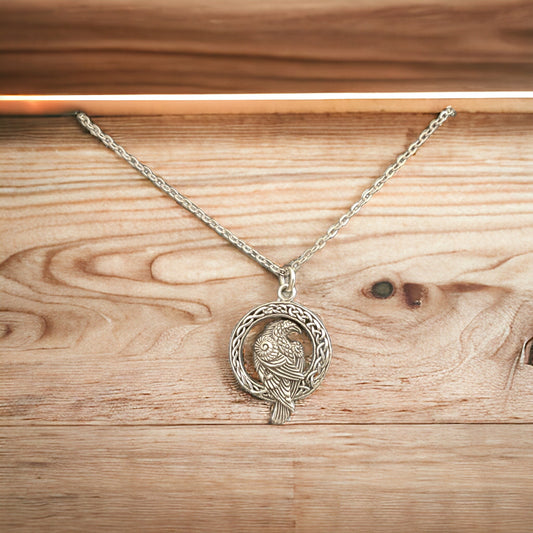 925 Sterling Silver Celtic Raven Pendant Necklace + Free Chain