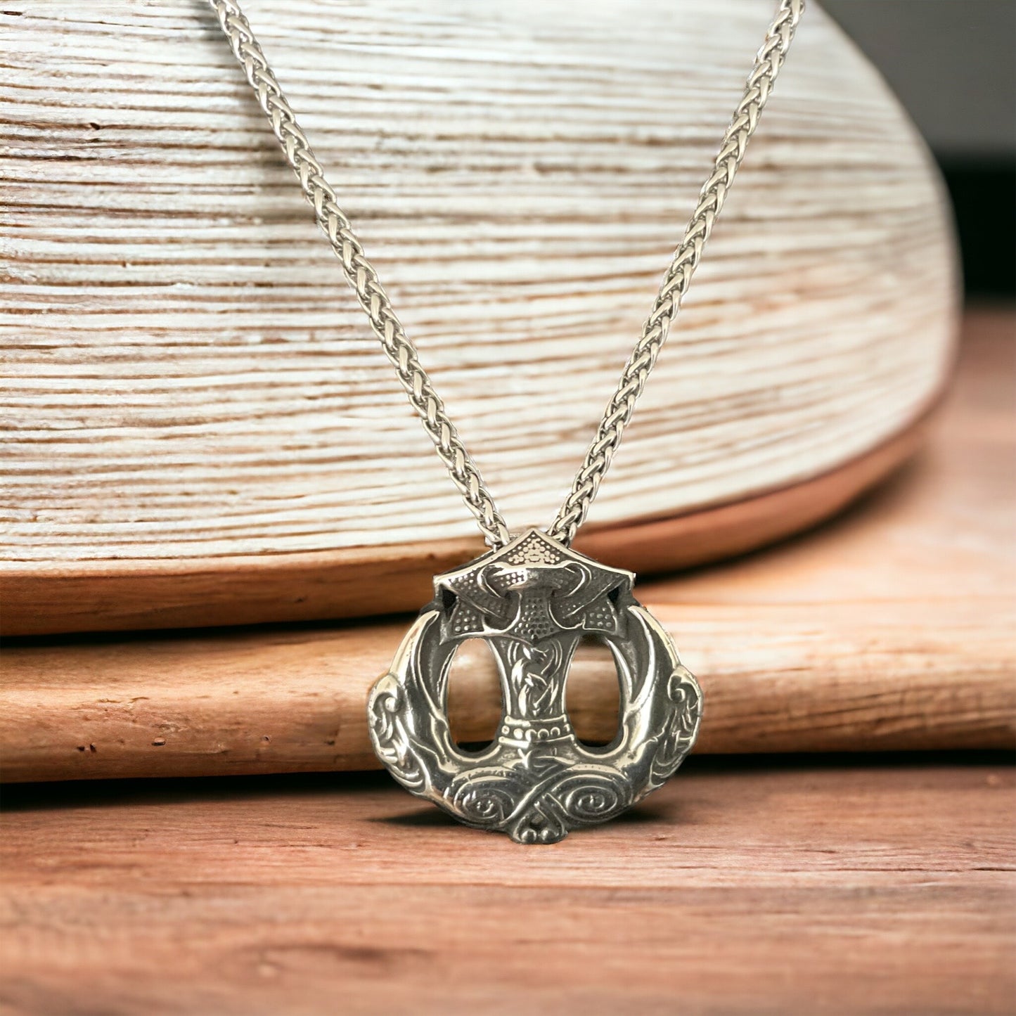 316L Double-Sided Surgical Stainless Steel Viking Norse Thor’s Hammer Mjolnir Pendant + Free Chain Necklace