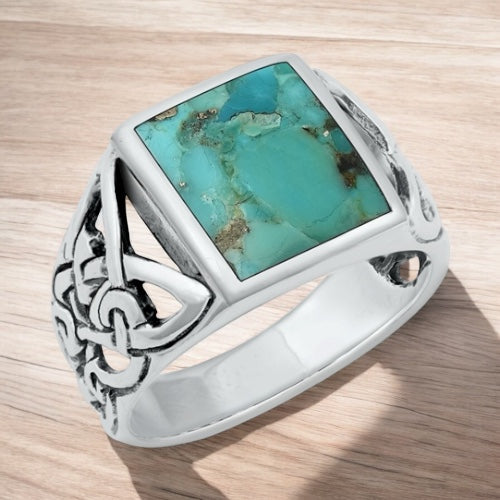 Large Celtic 925 Sterling Silver Turquoise Ring Size 7-12