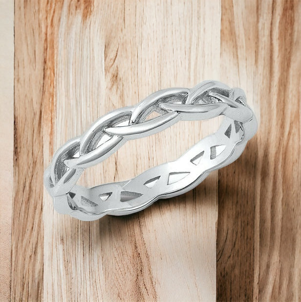 925 Sterling Silver Celtic Braided Weave Band Ring Size 4-10