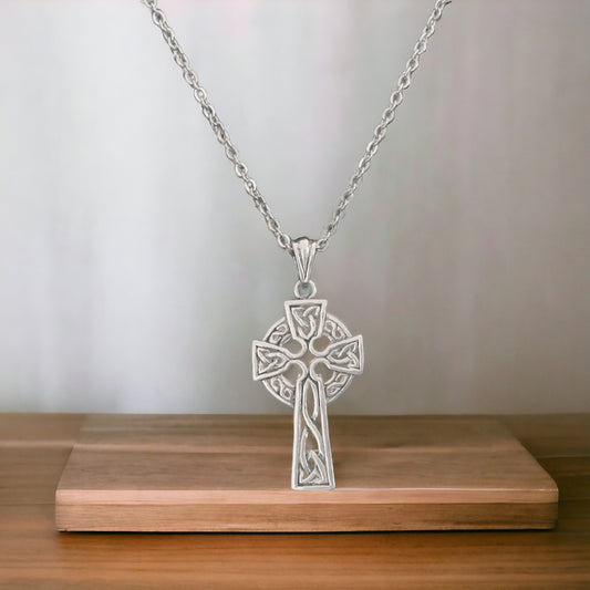 Silver Celtic Filigree Cross Pendant + Free Chain