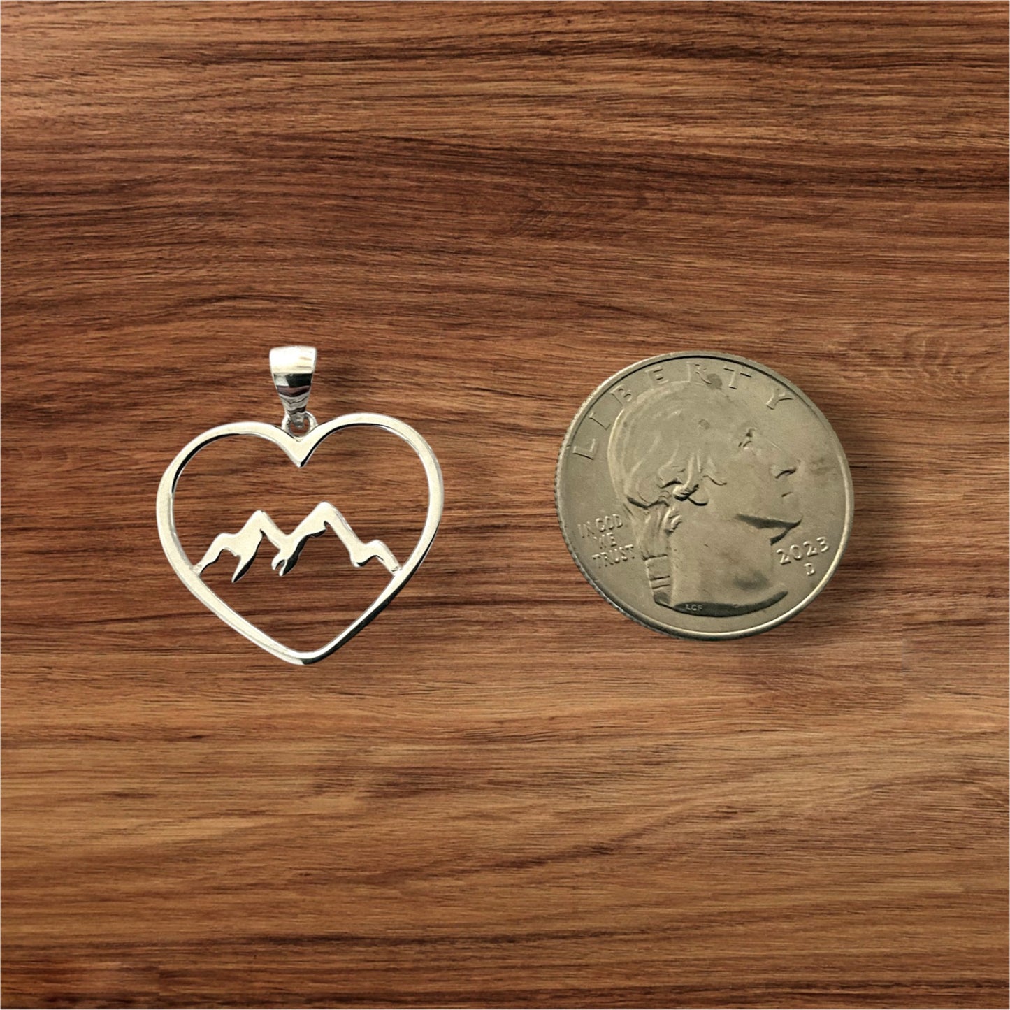 925 Sterling Silver Love Heart Mountain Pendant + Free Chain