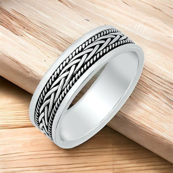 Large 925 Sterling Silver Unisex Celtic Braided Weave Ring Band Size 7-13