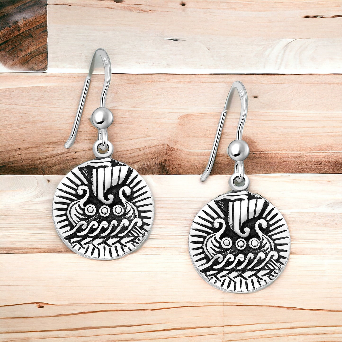 925 Sterling Silver Viking Norse Viking Ship Longboat Dangle Earrings