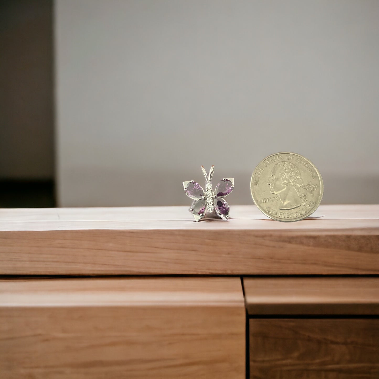 925 Sterling Silver Butterfly Pendant Necklace w/ Purple Amethyst CZ + Free Chain