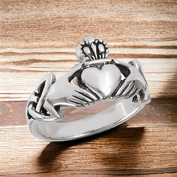Sterling Silver Irish Claddagh Ring w/ Trinity Knot