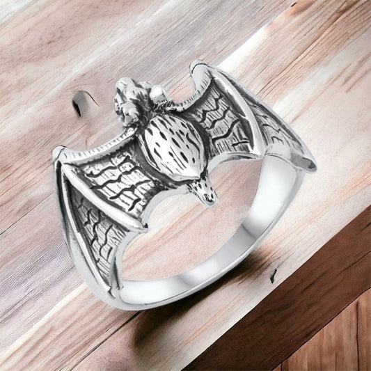 Large 925 Sterling Silver Bat Ring Band Size 6-12